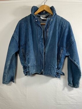 Blue 1980’s Denim Vintage Bomber Cropped Jacket
